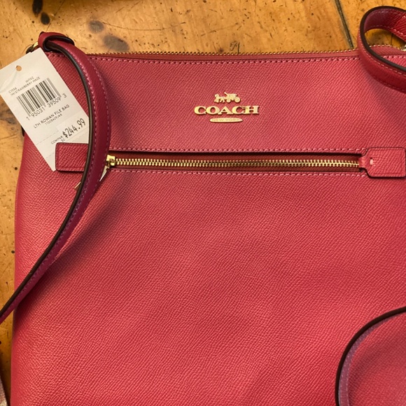 Coach Rowan Gold/Strawberry Haze Crossgrain Leather File Bag/Crossbody New - Picture 2 of 2